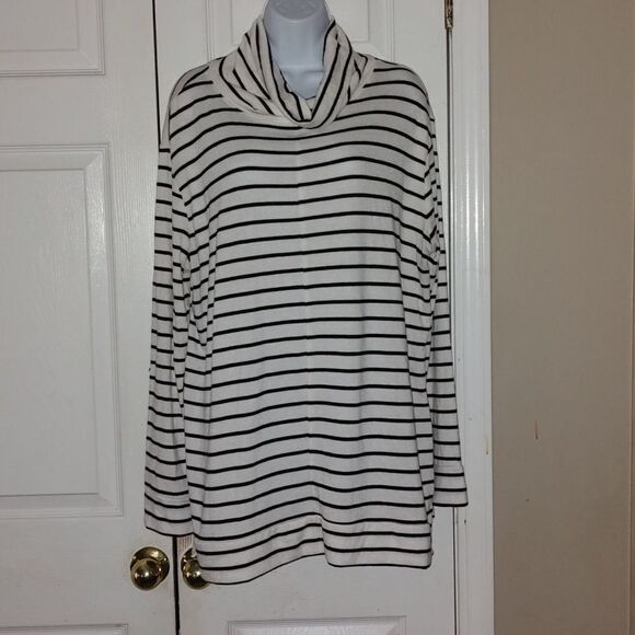 A New Day white black striped long sleeve tunic top  Sz XXL - Picture 1 of 3
